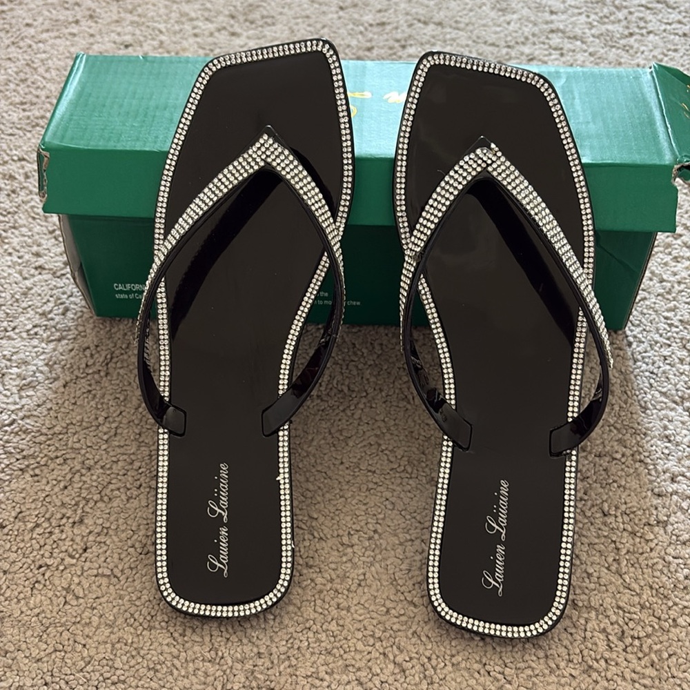 Lauren Lorraine Tampa Women's Black Jelly Sandals with Rhinestones 7.5